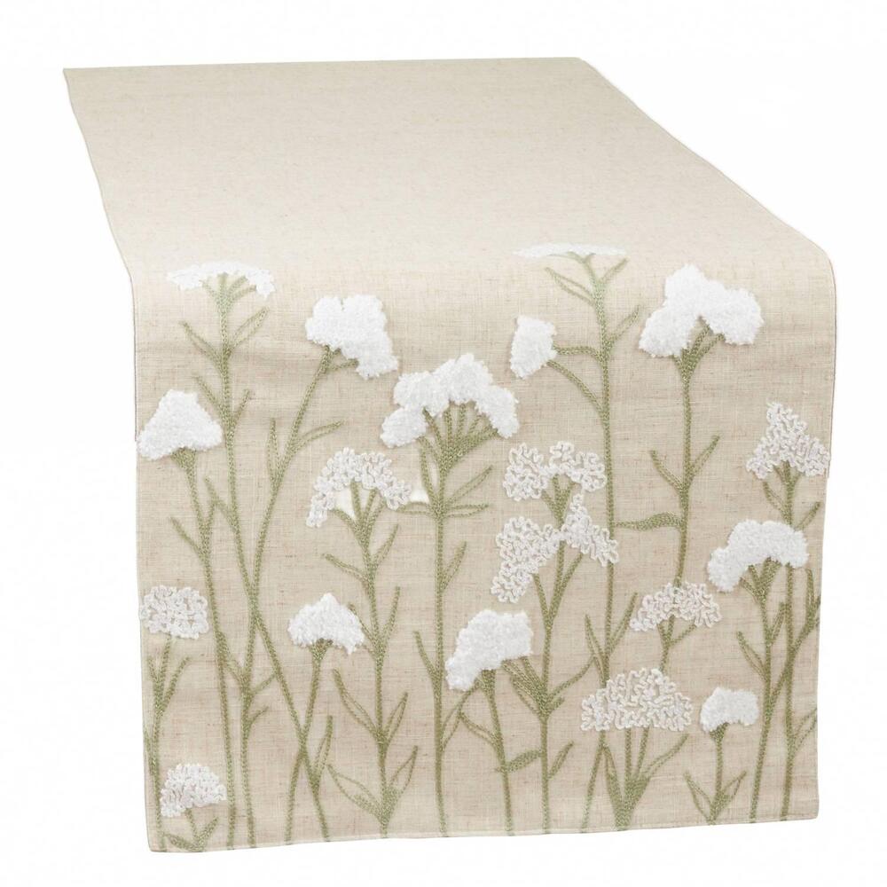 NEW SARO LIFESTYLE embroidered flowers runner 16"x70" in sand